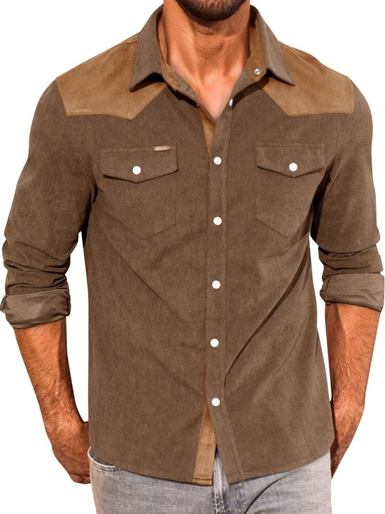Other - Men's Vintage Western Corduroy Button Down Shirt M-2XL Brown Father's Day